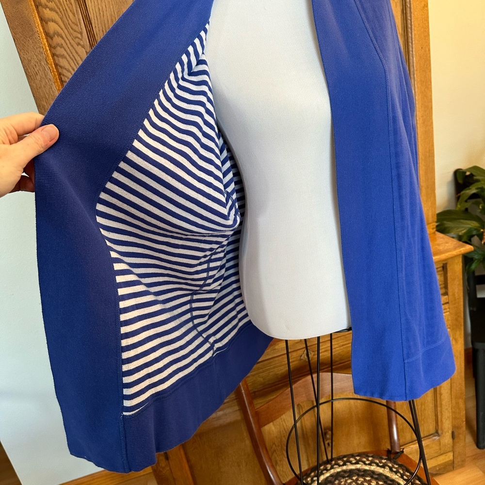 Liz Claiborne Blue Open Front Cardigan weekend royal blue stripes long cozy sz L - Picture 6 of 15